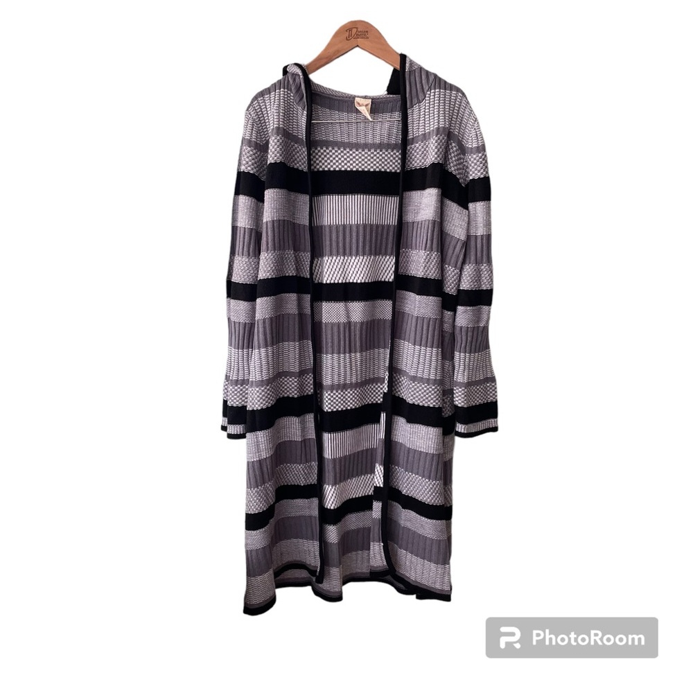 Faded Glory long hooded sweater gray and black striped large